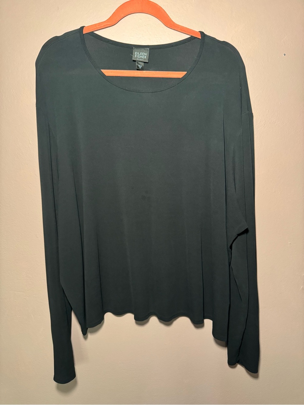 Eileen Fisher Womens 3X Black Silk Solid Scoop Neck Long Sleeve Pullover Top